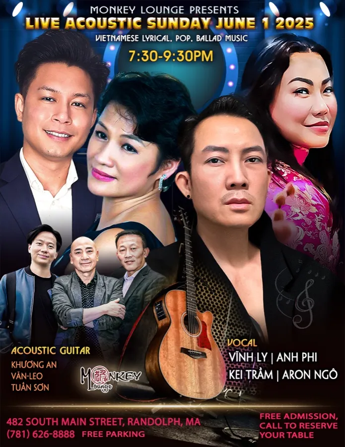 Live Acoustic Sunday concert flyer with Vietnamese lyrical, pop and ballad music