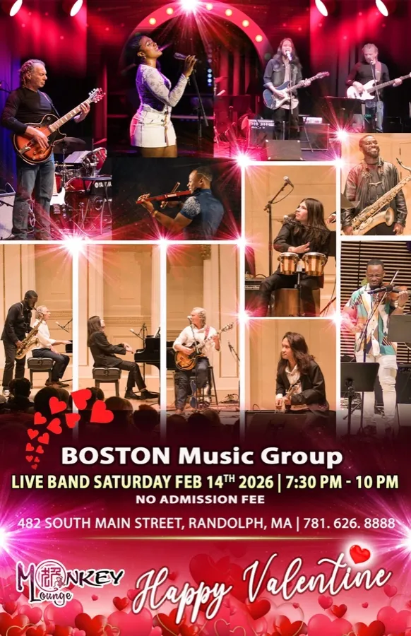 Boston Music Group live band Valentine's Day flyer, Saturday February 14th