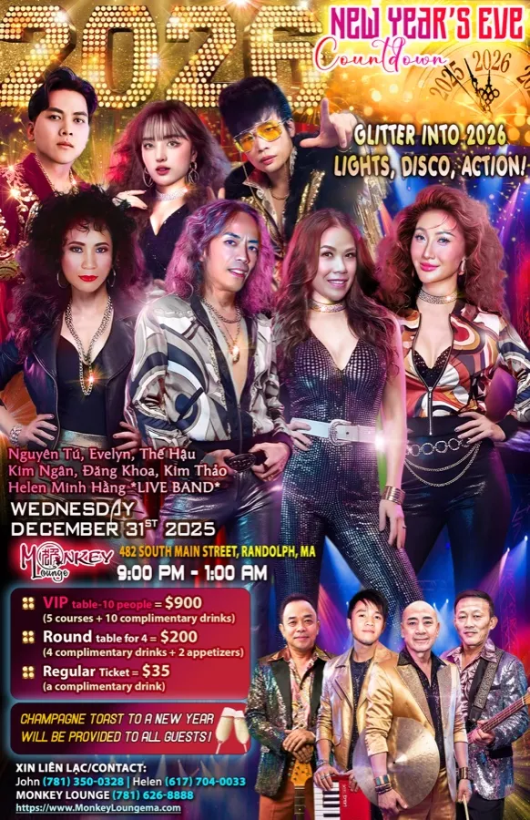 New Year's Eve 2025 countdown party flyer with a live band