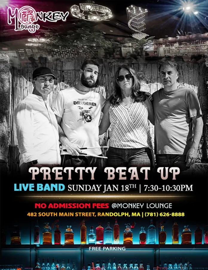 Pretty Beat Up live band flyer, Sunday 7:30 to 10:30 PM, no admission fee